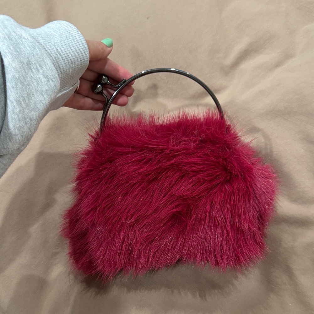 Faux Fur Handbag in Rich Red